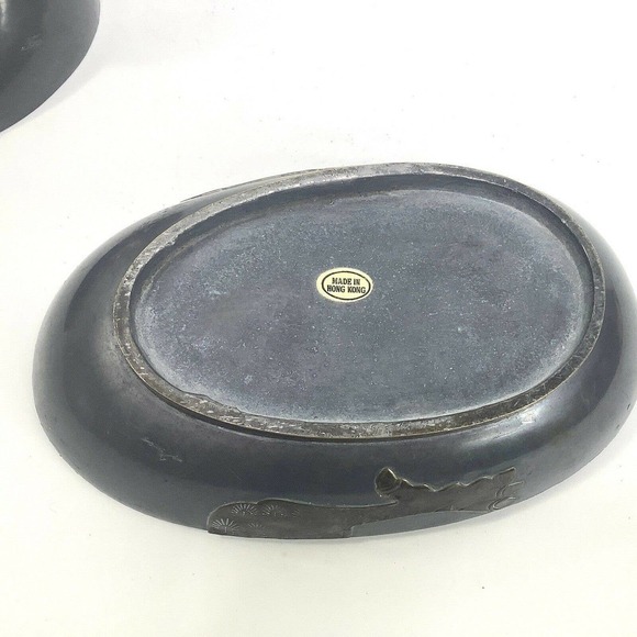 VINTAGE Duck Trinket Dish Pewter‎ Brass feathers Box Metalware Hong Kong Heavy - Picture 3 of 7